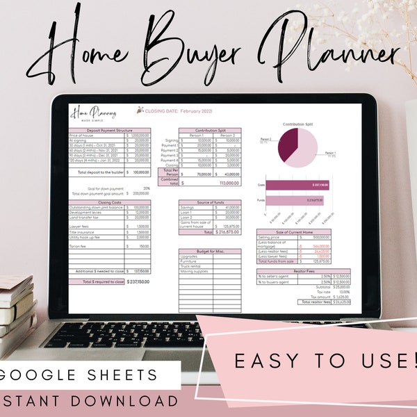 Home Buyer Budgeting Planner | Google Sheets Budget Template | Home Planning | Monthly Expenses Tracker | 4 tabs included | Easy to use