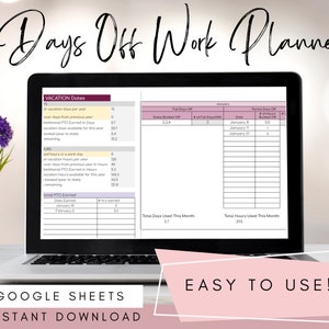 Work Vacation Days Tracker | Vacation Days Planner for Work | PTO tracker | Personal Time Off Tracker | Track Vacation Time By Days Or Hours