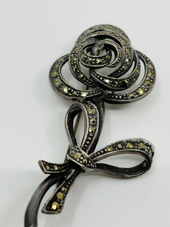 Sterling Silver Marcasite brooch 925 - image 5