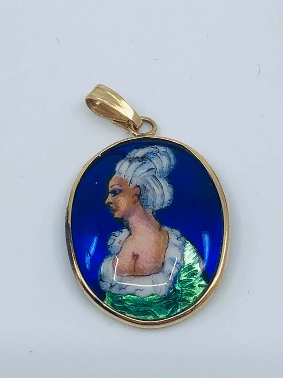 Hand Painted Woman’s Profile Enamel Pendant.