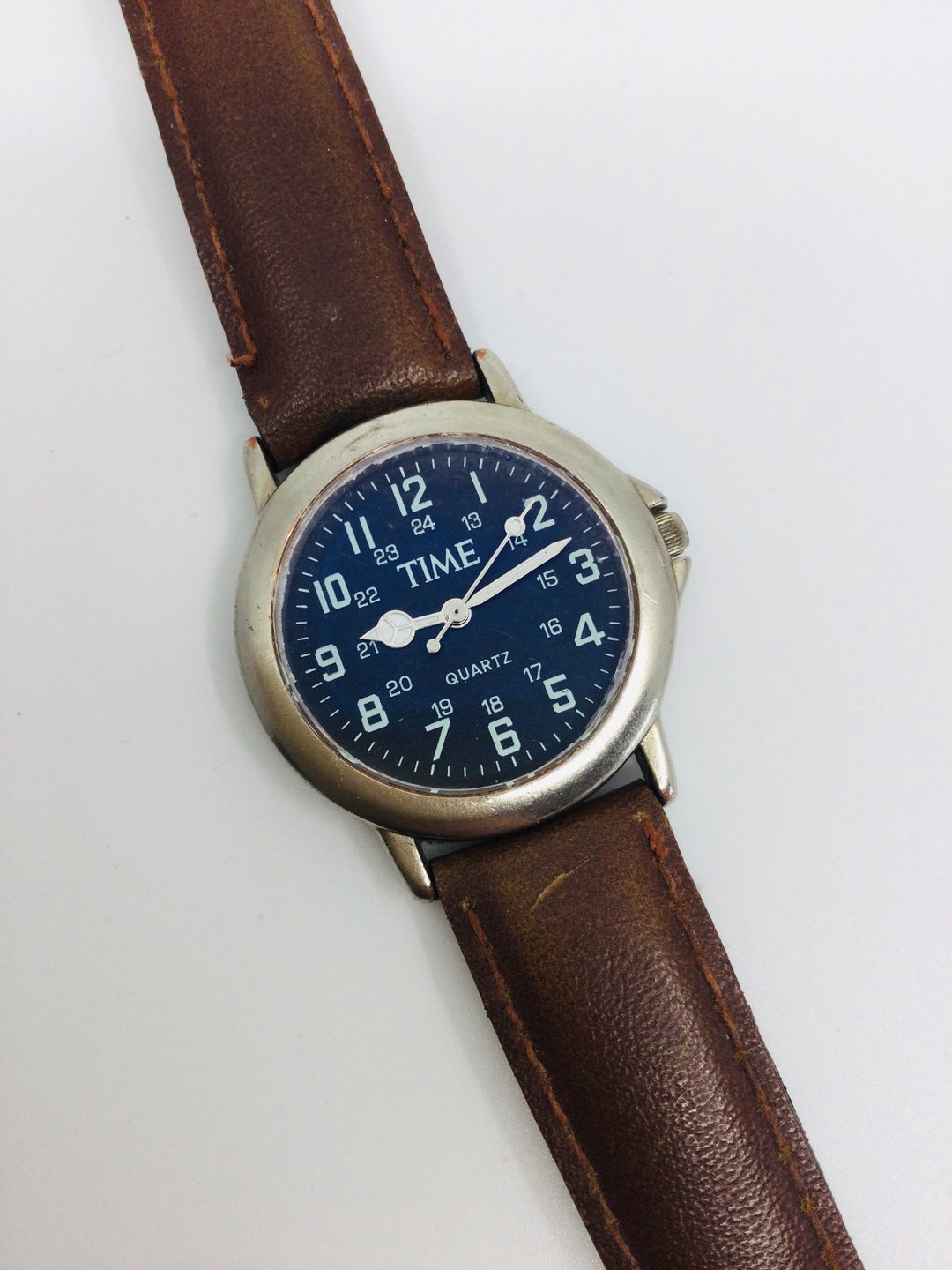 Vintage Time Quartz Watch With Genuine Leather Band. Etsy
