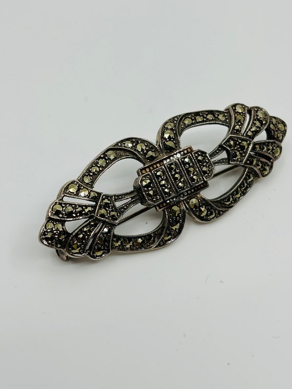 Sterling Silver Marcasite brooch 925 - image 1