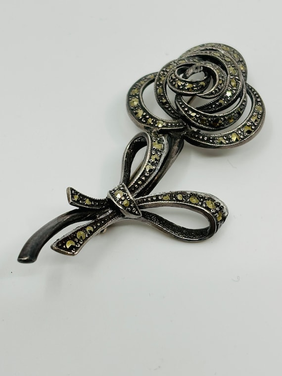Sterling Silver Marcasite brooch 925 - image 1
