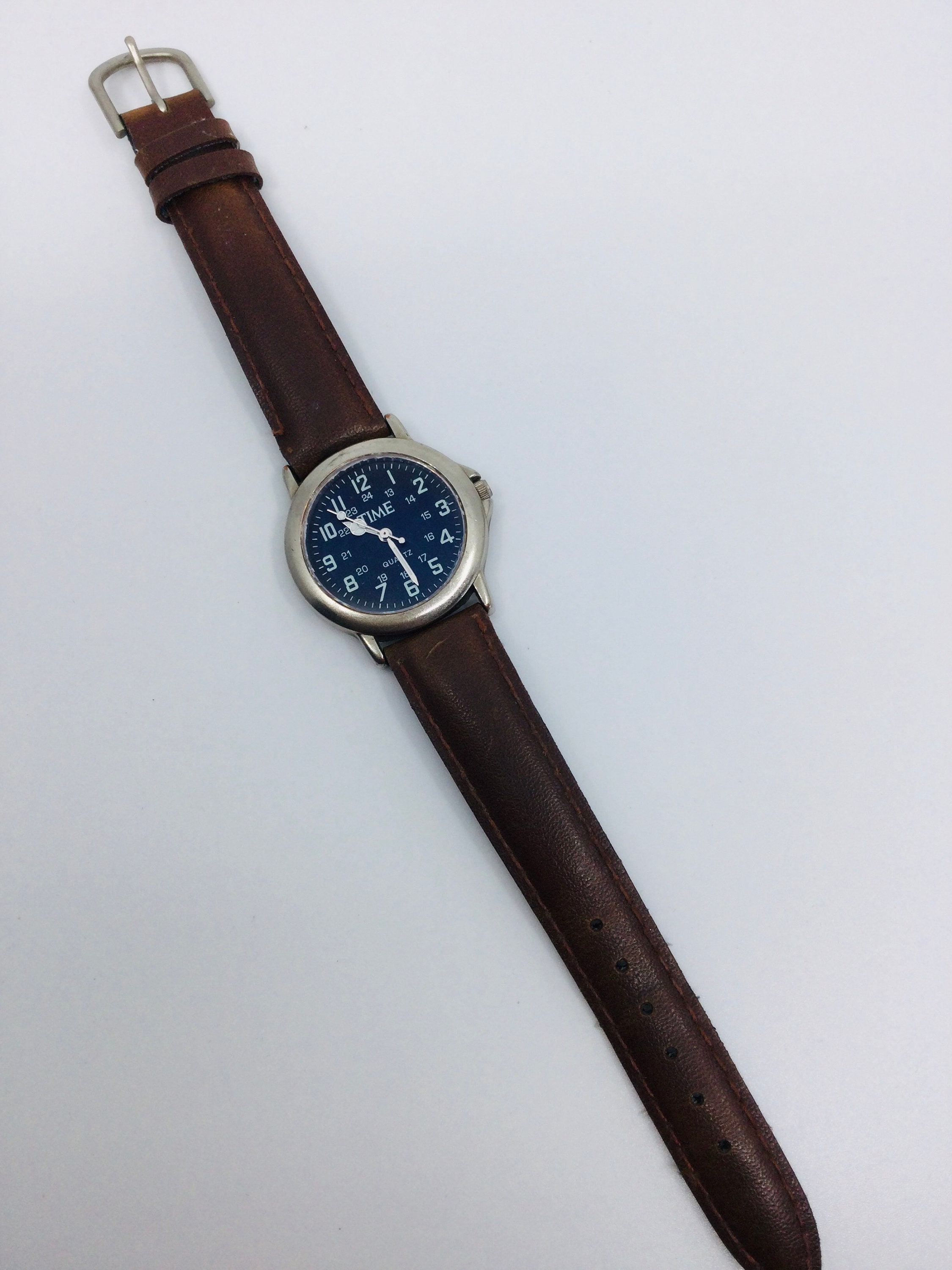 Vintage Time Quartz Watch With Genuine Leather Band. Etsy