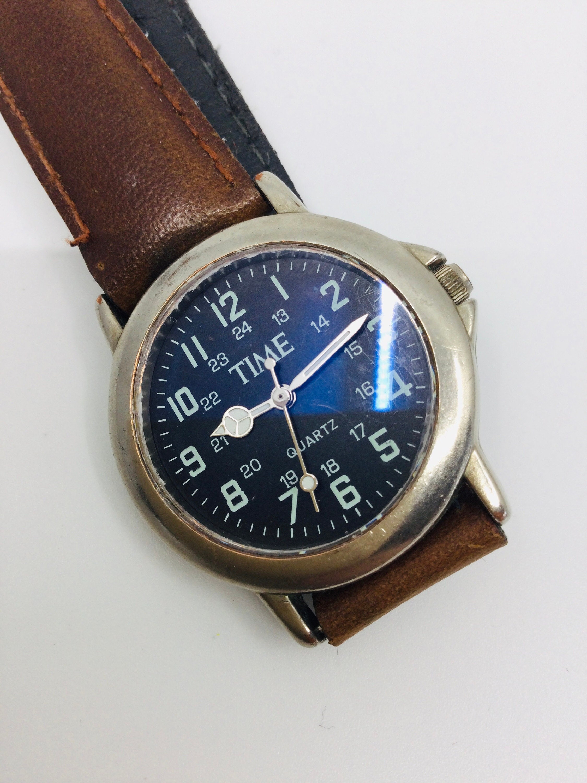 Vintage Time Quartz Watch With Genuine Leather Band. Etsy