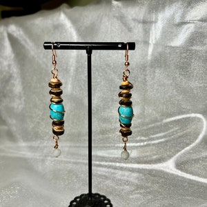 Boho dangle turquoise and wood earrings