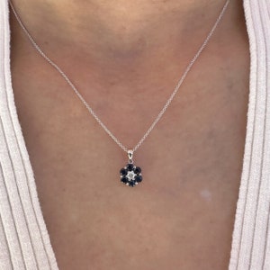 14K Solid Gold Genuine Sapphire and Diamond Flower Pendant image 4