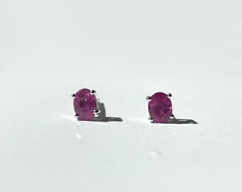 14K Solid Gold Genuine Ruby Oval Studs