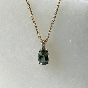18K Solid Gold Diamond and Oval Green Sapphire Pendant (Pendant only)