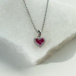 14K Solid Gold Genuine Diamond and Ruby Heart Pendant pendant - Etsy