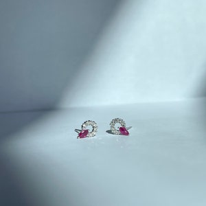 14K Solid Gold Diamond and Ruby Halo Studs