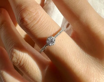 18K Solid White Gold Genuine Round Diamond Hexagon Ring