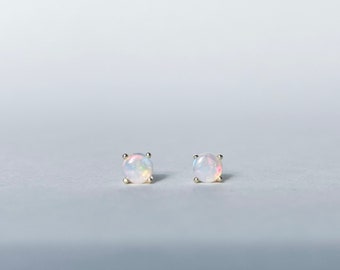 14K Solid Gold 4mm Natural Opal Studs