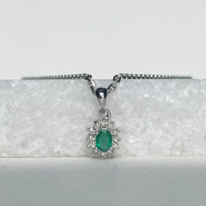 14K Solid Gold Emerald and Diamond Pendant (pendant only)