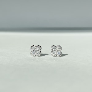 14K Solid Gold Natural Diamond Clover Studs