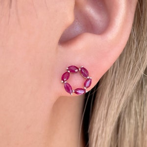 14K Solid Gold echte Rubin Kreis Ohrringe / Paar