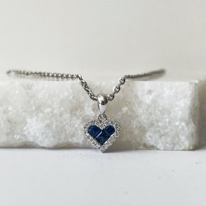 14K Solid Gold Sapphire and Diamond Heart Pendant (pendant only NO chain)