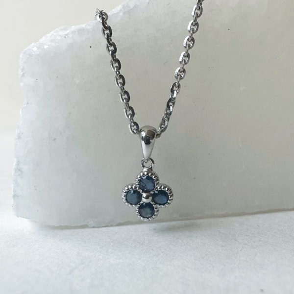 14K Solid Gold Genuine Sapphire Clover Pendant (pendant only)