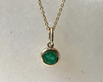 14K Solid Gold Genuine Bezel Emerald Pendant