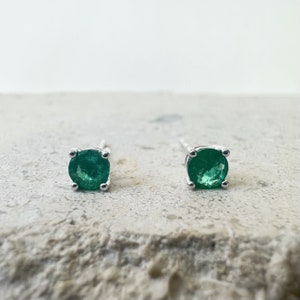 14K Solid Gold Genuine 4mm Emerald Round Studs/Pair