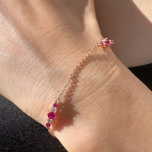 18K Solid Rose Gold Genuine Ruby and Diamond Bracelet