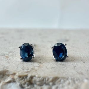 14K Solid White Gold Genuine Oval Sapphire Studs/Pair