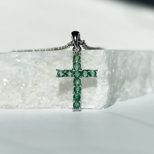 14K Solid Gold Genuine Emerald Cross Pendant (pendant only no chain)
