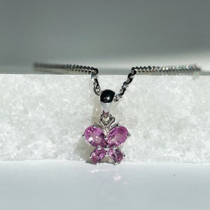 14K Solid Gold Genuine Pink Sapphire Butterfly Pendant