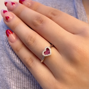 14K Solid Gold Genuine Ruby and Diamond Heart Ring