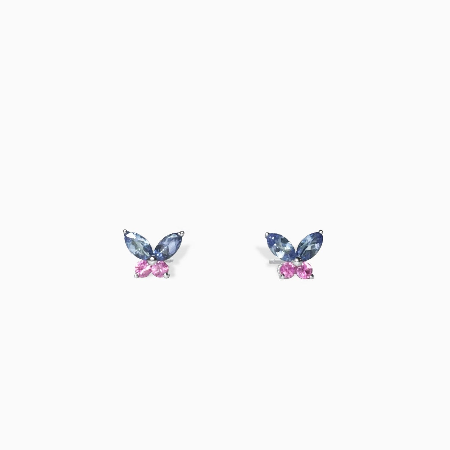 14K Solid Gold Pink Sapphire and Tanzanite Butterfly Studs