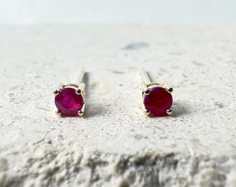 14K Solid Gold Genuine Ruby 3mm Studs/Pair