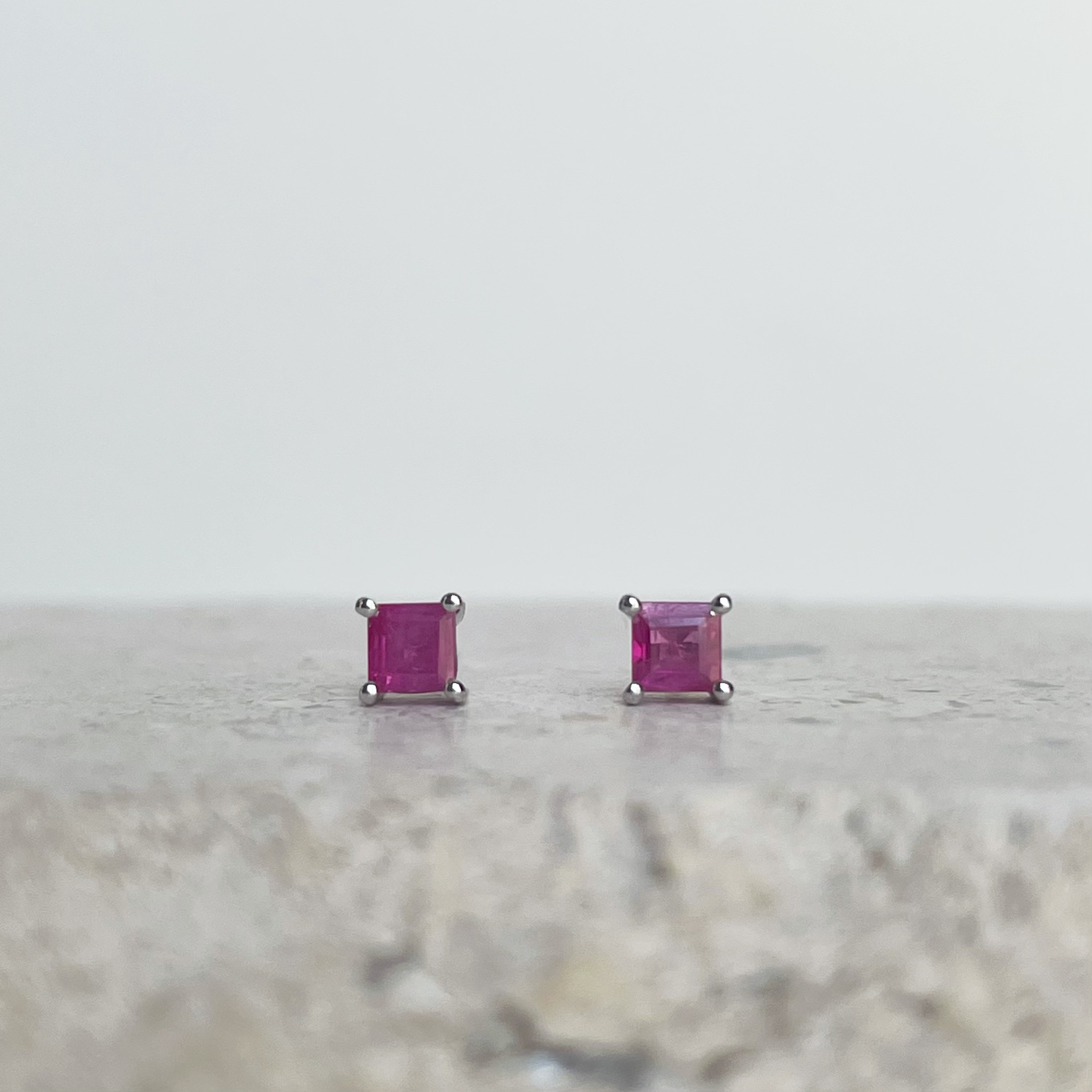 14K Solid Gold Genuine Ruby Square Studs - Etsy