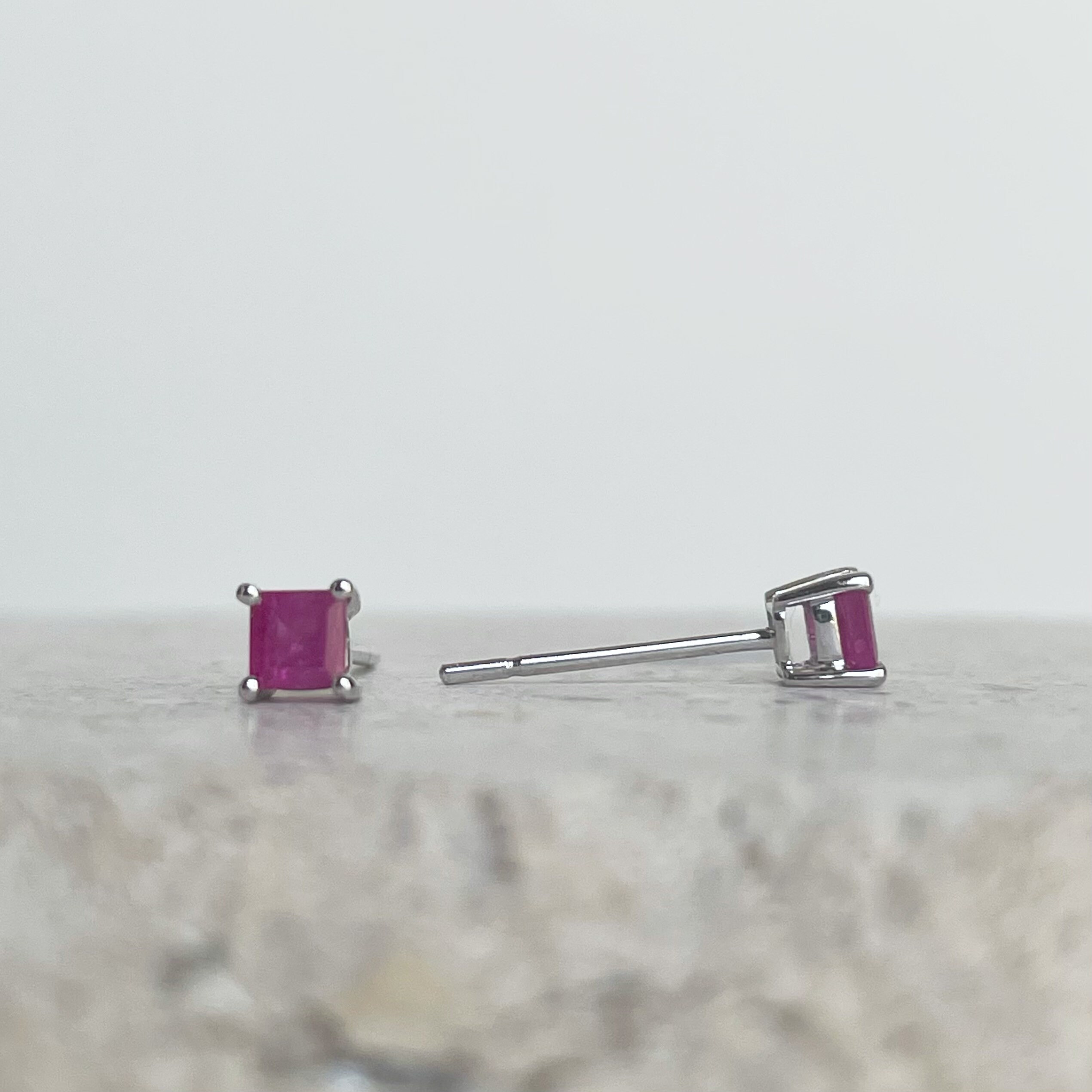 14K Solid Gold Genuine Ruby Square Studs - Etsy