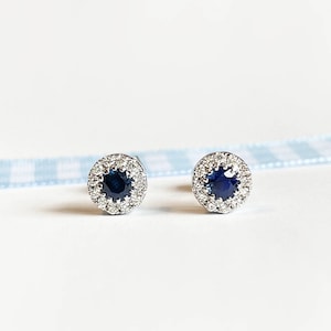 14K Solid Gold echte Saphir und Diamant Runde Ohrstecker