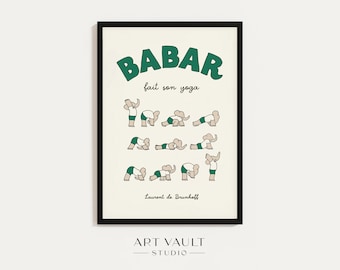 Babar the Elephant Yoga Green Print Yoga Poses Yoga Wall Art Yoga Poster Babar Illustration Babar Print Baby Shower Gift Babar Affiche Kids