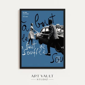 Breathless Jean-Luc Godard Film Poster 1960 À bout de souffle Movie Poster French New Wave Film Poster Blue Collage Wall Art French Movie