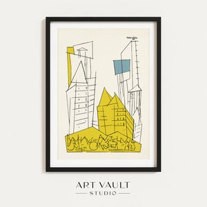 Bauhaus Exhibition Poster Lyonel Feininger Abstract City White & Yellow Wall Art Print Ausstellung 1923 Bauhaus Drawing Rare Bauhaus Minimal