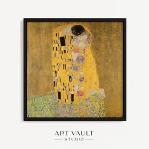 Gustav Klimt The Kiss Art Nouveau Poster: Yellow Gold Oil Painting Print