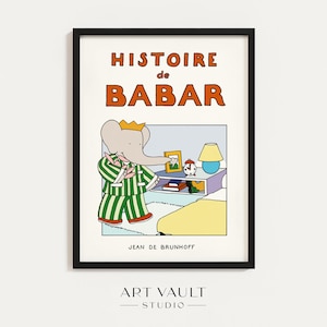 Babar Poster Pyjamas Babar Elephant Illustration Babar Print Baby Shower Gift Babar Affiche Kid's Room Art Babar Wall Art Nursery Decor