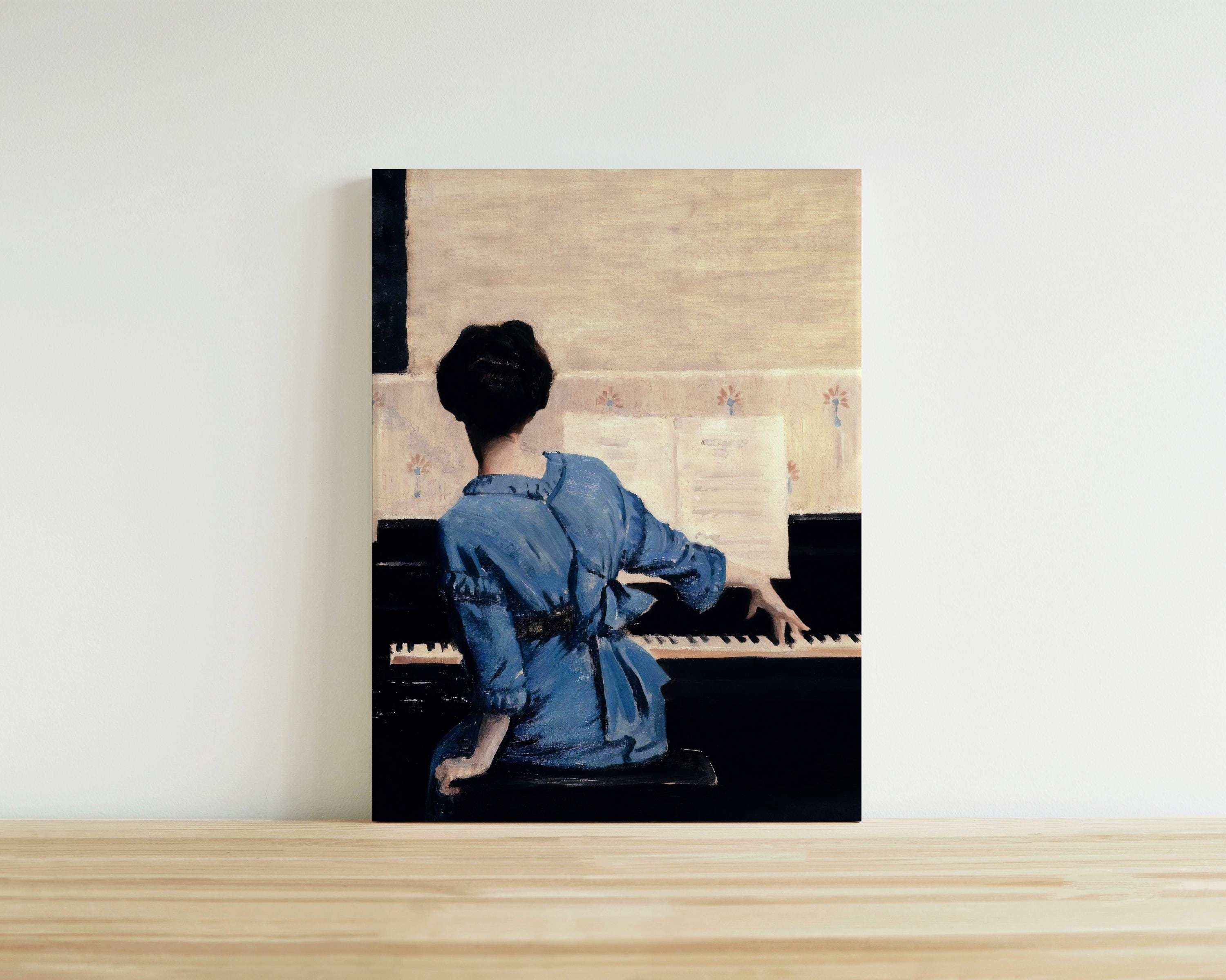 lady in blue dress playing piano painting The Keynote William Merritt Chase 1915 Woman Arthur Chase Impressionist Painting Piano Wall Art Piano Gift Pianist PLP Visible