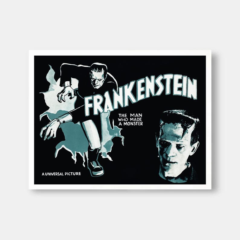 Frankenstein Movie Poster 1931 Landscape Format Black and Green the Man ...