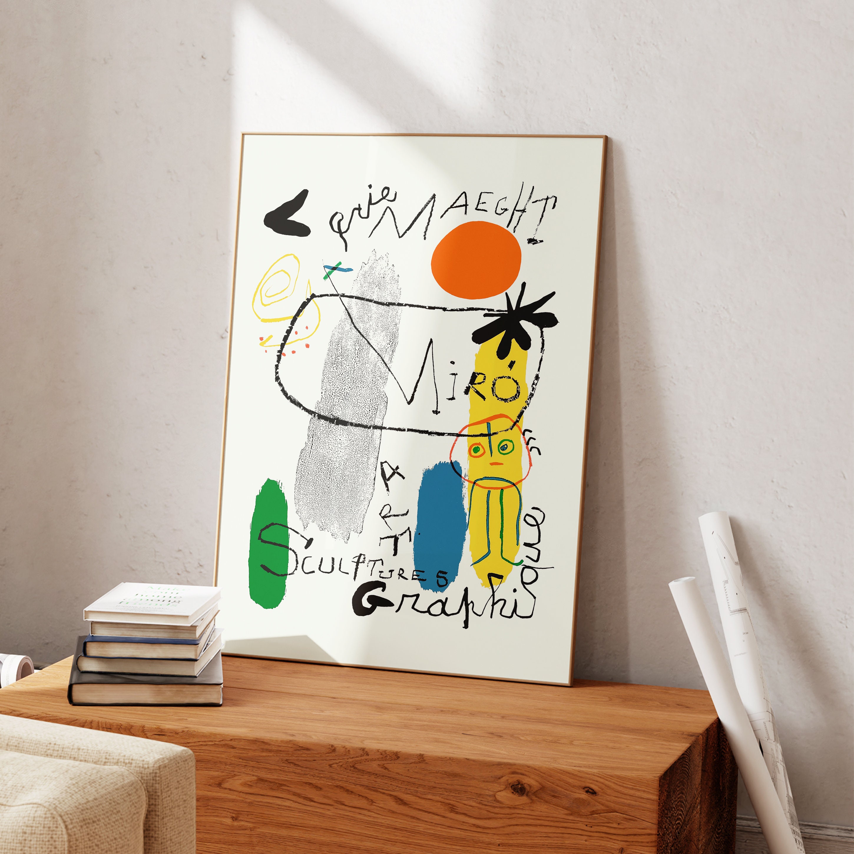 ジョアン・ミロ額装品『GALERIE MAEGHT』(額外寸570×790mm) Galerie Maeght Joan Miró Art Graphique Sculptures 1950 Galerie