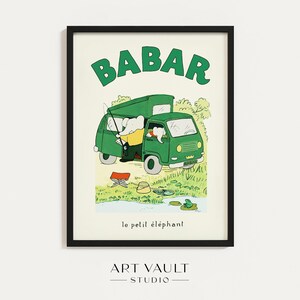 Babar Fishing Babar Van Camper Van Caravan Art Fishing Poster Fishing Kids Wall Art Children Babar the Elephant Nursery Decor Child Room Art