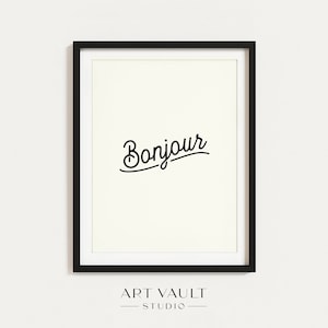 Bonjour Poster Black Text Bonjour Text Hôtel Magique Poster French Poster French Quote Typography Print Room Art Minimalist French Text Art