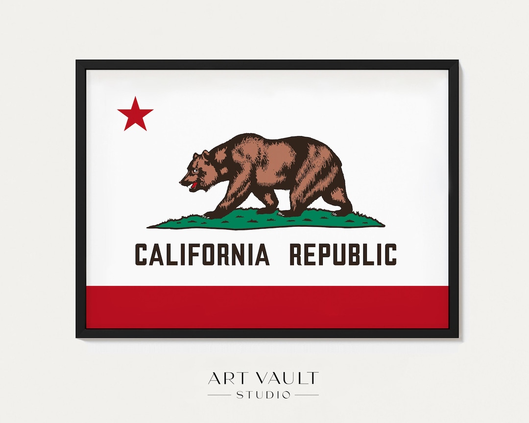 California Republic Poster: Golden Bear State Flag Art - Etsy