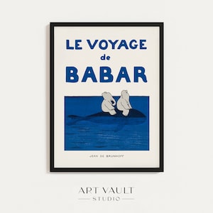 Babar Voyage Poster Le Voyage de Babar Print Baby Shower Gift Babar Ocean Babar Sea Babat Whale Babar Blue Babar the Elephant Wall Art Print