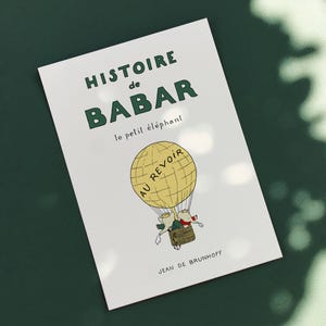 Babar Wall Art Babar Yellow Hot Air Balloon Poster Baby Shower Gift Kid's Art Nursery Print Babar the Elephant Babar Au Revoir Vintage Kids