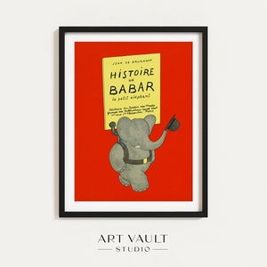 Babar the Elephant Wall Art Nursery Decor Kids Gift Retro Babar Illustration Print Baby Shower Gift Gender Neutral Vintage Red Wall Art