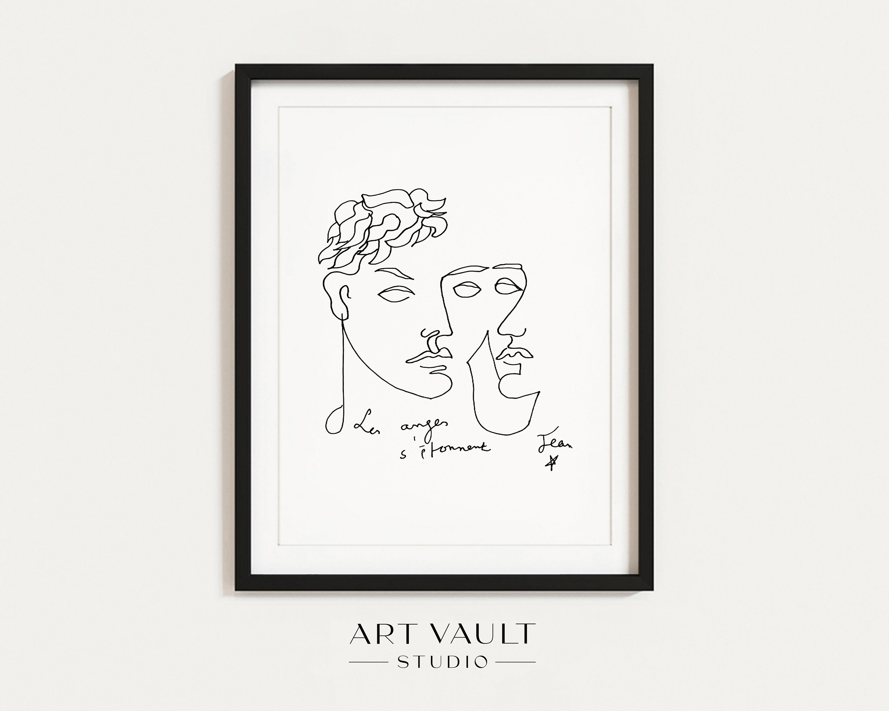 Jean Cocteau Les Anges S'étonnent 1949 Poster Line Art
