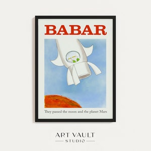 Babar Illustration Babar Print Baby Shower Gift Babar Spaceship Kid's Room Babar the Elephant Wall Art Nursery Decor Babar Art Kids Wall Art